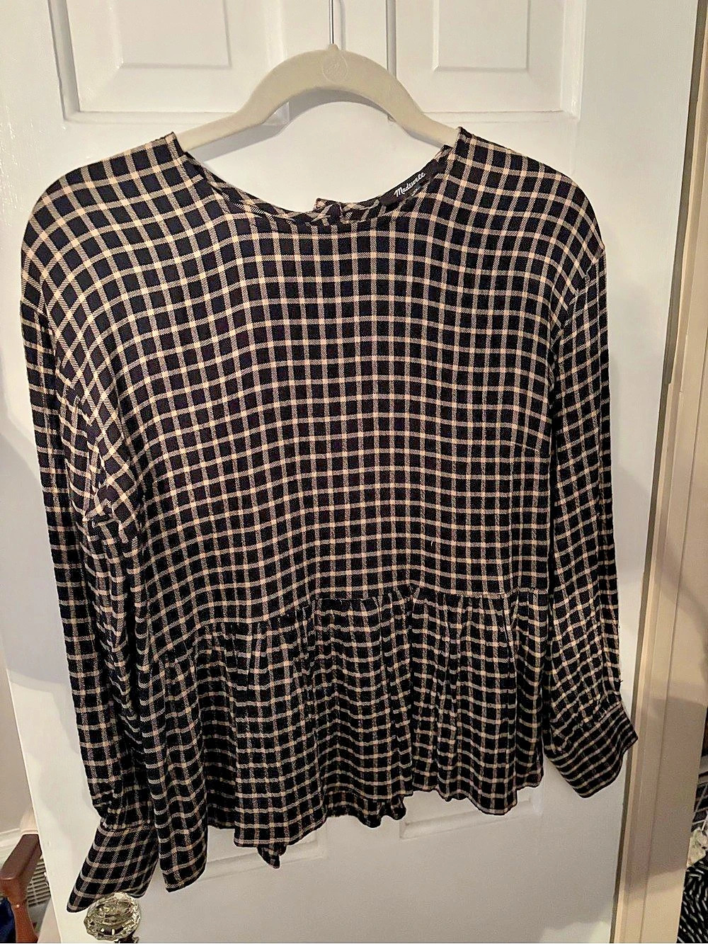 Madewell Plaid Peplum Blouse in Black & Tan Size XS - Picture 1 of 3